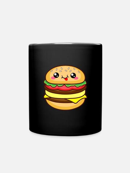 Burger mit lächelndem Gesicht - Tasse einfarbig - Schwarz