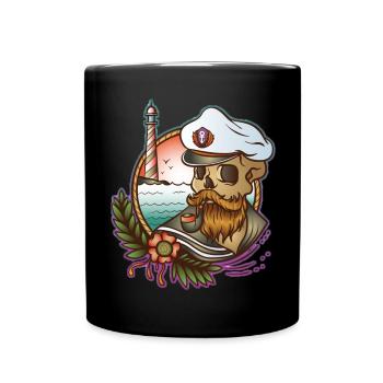 Sail T-Shirt Skull Sailor // Vintage Design - Full Colour Mug - black - Front