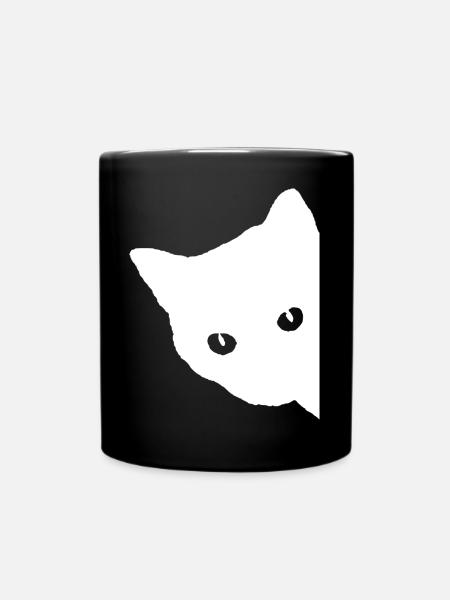 Katze Gesicht Weiß - Tasse einfarbig - Schwarz