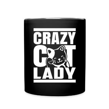 Katzen Dame Crazy Katzen Lady Cat Shirt Geschenk - Tasse einfarbig - Schwarz - Vorne