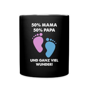 50% Mama 50% Papa Und Ganz Viel Wunder Geschenk - Tasse einfarbig - Schwarz - Vorne