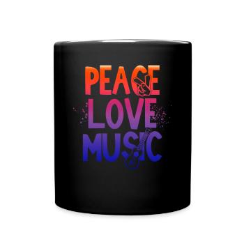 Peace love and music, Reggae, Musik, Frieden - Tasse einfarbig - Schwarz - Vorne
