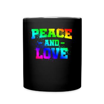 Peace and Love, Regenbogen - Tasse einfarbig - Schwarz - Vorne