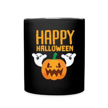 Happy Halloween ghost and pumpkin scary - Full Colour Mug - black - Front