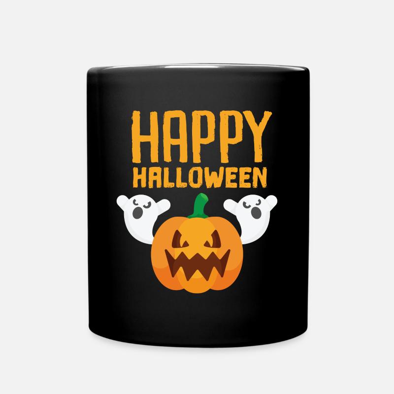 Happy Halloween ghost and pumpkin scary - Full Colour Mug - black