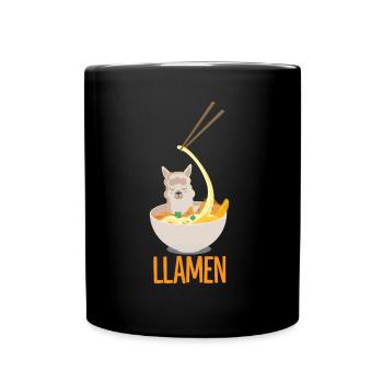 Funny llama and ramen noodles asian cuisine - Full Colour Mug - black - Front