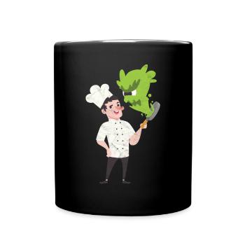 Koch Chef Pfanne Geschenk Comic Kochmütze Monster - Tasse einfarbig - Schwarz - Vorne