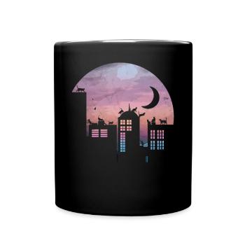 Chaton chat cadeau amant de chat pleine lune - Mug uni - noir - Devant