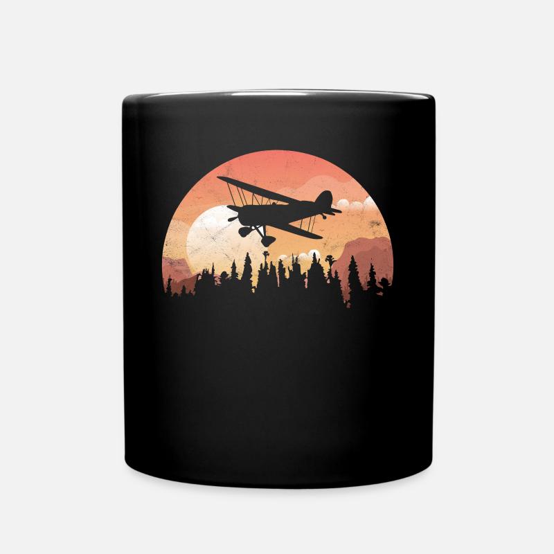 Silhouette Geschenk Sonnenuntergang Flugzeug Wald - Tasse einfarbig - Schwarz