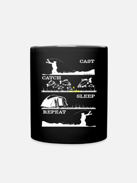 cast catch sleep repeat carp fishing carp - Full Colour Mug - black