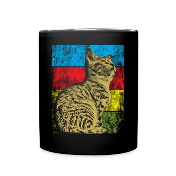 Katze Vintage Retro Katzen Geschenk - Tasse einfarbig - Schwarz - Vorne