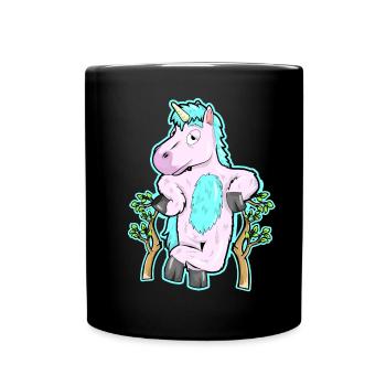 Fluffy Unicorn in the forest Nature Tree Gift - Full Colour Mug - black - Front