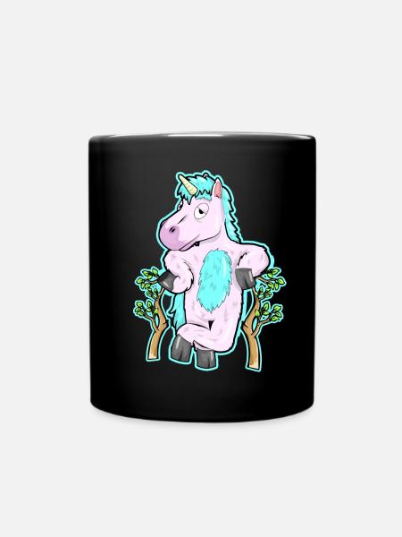 Unicorn Fluffy dans la forêt Cadeau Nature Tree - Mug uni - noir