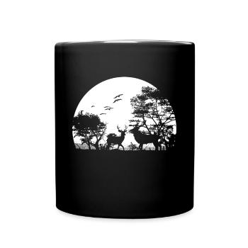 Wald Hirsch Jäger Natur Mond Shirt Geschenk - Tasse einfarbig - Schwarz - Vorne