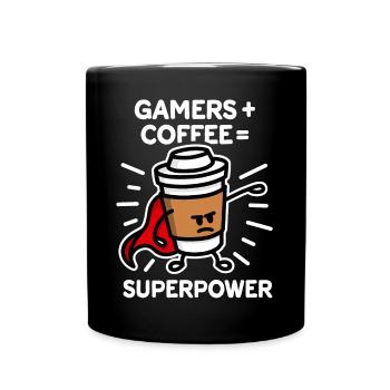 Gamers + coffee = superpower - superhero - hero - Full Colour Mug - black - Front