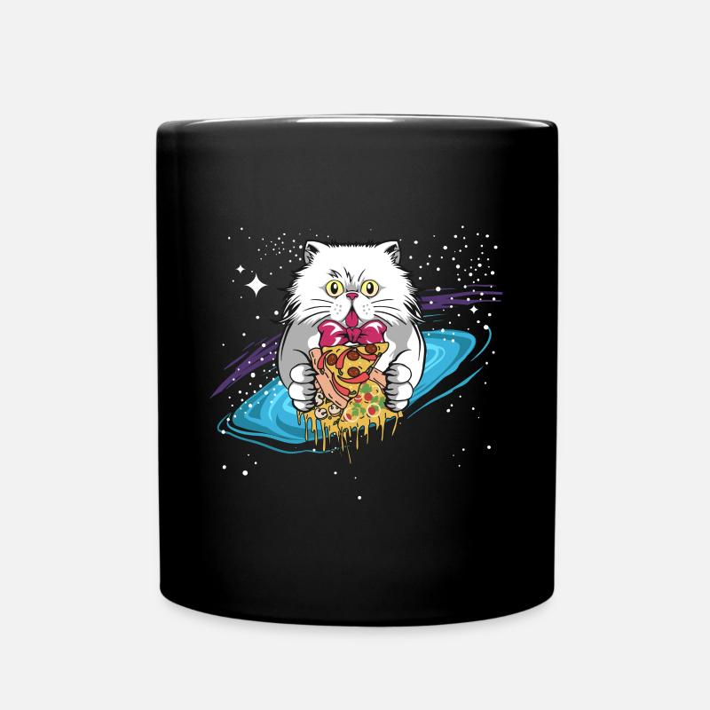 Cat kitten persian cat space pizza gift - Full Colour Mug - black