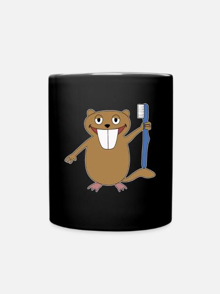 Rat beaver gift children toothbrush toothbrush - Full Colour Mug - black