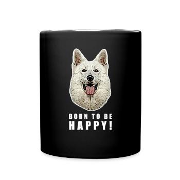 White Swiss Shepherd Dog | Born to be happy - Full Colour Mug - black - Front