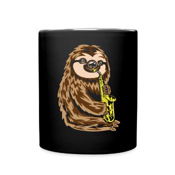 Jazz Sloth - saxophone playing sloth - Full Colour Mug - black - Front