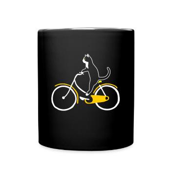 Katze fährt Fahrrad Rad Geschenk Geschenkidee - Tasse einfarbig - Schwarz - Vorne
