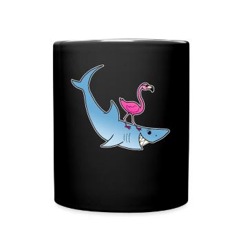 Cadeau de dessin animé de plage de surf requin flamingo été - Mug uni - noir - Devant
