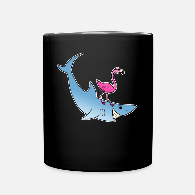 Flamingo Hai Surfen Strand Sommer Comic Geschenk - Tasse einfarbig - Schwarz