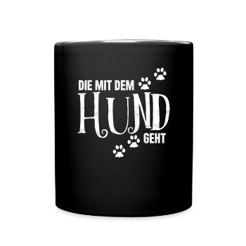 Die mit dem Hund geht, Hundepfote - Tasse einfarbig - Schwarz - Vorne