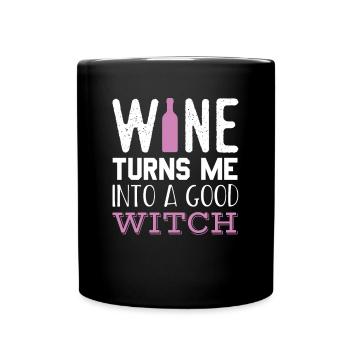 Halloween Wein macht mich zu einer guten Hexe - Tasse einfarbig - Schwarz - Vorne