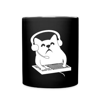 Gamer Katze Computer Zocker lustiges Gaming Shirt - Tasse einfarbig - Schwarz - Vorne
