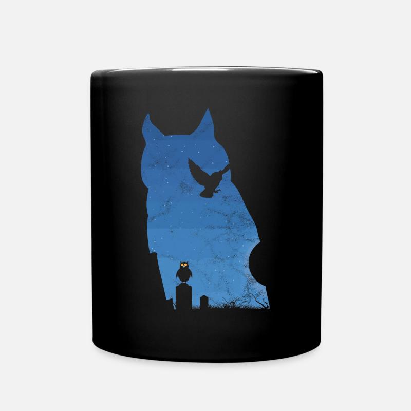 Geschenk Eule Uhu Kauz Nacht Friedhof Vollmond - Tasse einfarbig - Schwarz