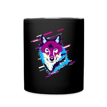 Wolf Tier 80er Retro Violett - Tasse einfarbig - Schwarz - Vorne