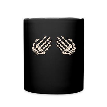 Skelett Hände Knochen Brüste Titten Halloween - Tasse einfarbig - Schwarz - Vorne