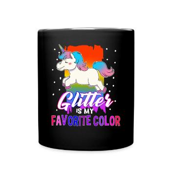 Glitter Lieblingsfarbe Unicorn Einhorn Glitzer - Tasse einfarbig - Schwarz - Vorne