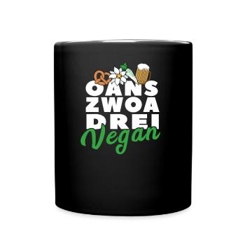 Oans Zwoa Drei Vegan weiß - Tasse einfarbig - Schwarz - Vorne