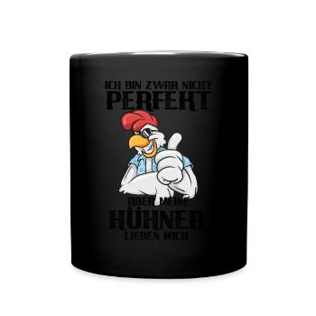Meine Hühner lieben mich - Hahn - Tasse einfarbig - Schwarz - Vorne