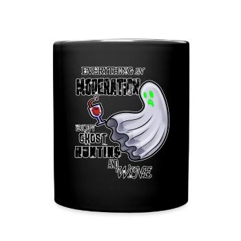 Hunting and Wine Wine Ghosts Hunt Halloween joke - Full Colour Mug - black - Front