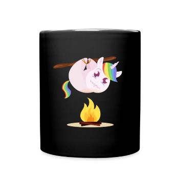 Einhorn Unicorn Grillen Essen Lecker Feuer - Tasse einfarbig - Schwarz - Vorne