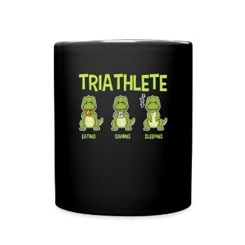 Triathlete Dinosaur T-Rex Eating Game Sleep - Full Colour Mug - black - Front