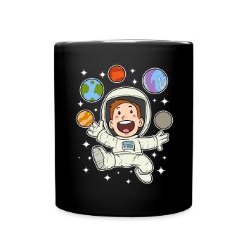 Astronaut Planeten Sterne Weltall Weltraum Space - Tasse einfarbig - Schwarz - Vorne