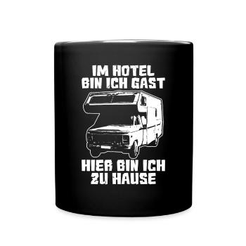 Reisemobil Wohnmobil = zu Hause Geschenk - Tasse einfarbig - Schwarz - Vorne