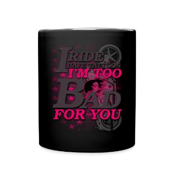 I Ride! Frauen Motorrad Motorradfahrer Geschenk - Tasse einfarbig - Schwarz - Vorne