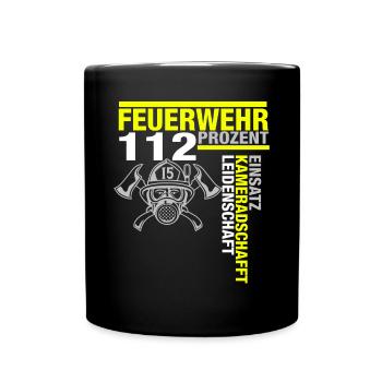 Fire brigade 112% Volunteer fire brigade emergency - Full Colour Mug - black - Front