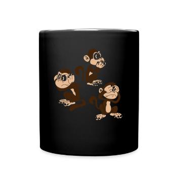 Drei Affen - einer blind, einer taub, einer stumm - Tasse einfarbig - Schwarz - Vorne
