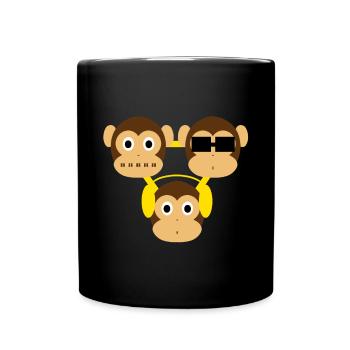 Drei Affen - einer blind, einer taub, einer stumm - Tasse einfarbig - Schwarz - Vorne