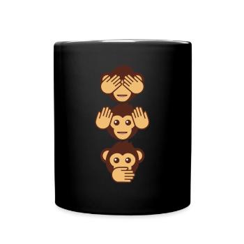 Drei Affen - einer blind, einer taub, einer stumm - Tasse einfarbig - Schwarz - Vorne