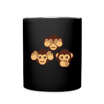 Drei Affen - einer blind, einer taub, einer stumm - Tasse einfarbig - Schwarz - Vorne
