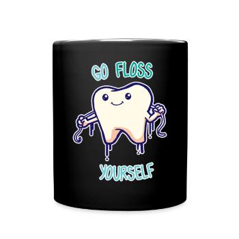 Tooth dentist flossing - Full Colour Mug - black - Front