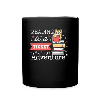 Reading is a Ticket to Adventure - Full Colour Mug - black - Front