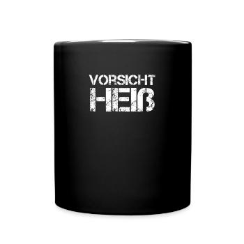 vorsicht heiss - Tasse einfarbig - Schwarz - Vorne