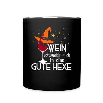 Wein Hexe Halloween - Tasse einfarbig - Schwarz - Vorne